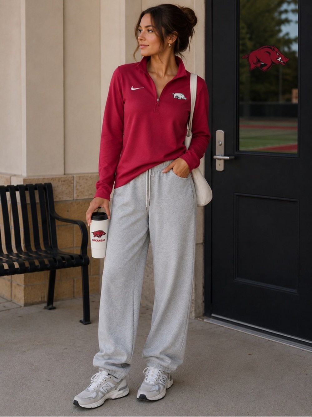 Nike Cardinal Red Quarter-Zip Top with Razorback Logo